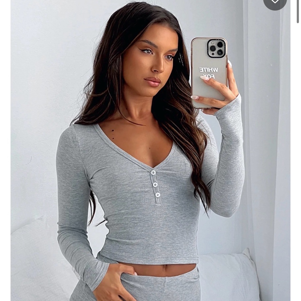 White Fox Girl Talk Pyjama Set Grey Marle